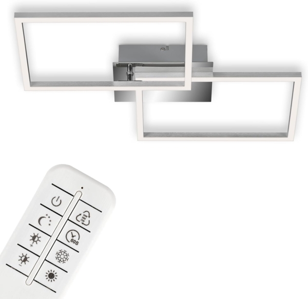 BRILONER - LED Deckenlampe mit Fernbedienung, dimmbar, einstellbar von warmweiß bis neutralweiß, LED Lampe, Deckenleuchte, Wohnzimmerlampe, Schlafzimmerlampe, Küchenlampe, 50 x 38,8 x 7,8 cm, Chrom-Alu