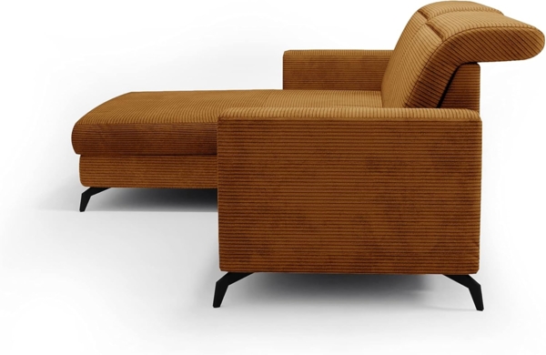 CAVADORE Ecksofa Bounce mit Cord-Bezug / Eckcouch mit Longchair + mattschwarzen Metallfüßen / 290 x 88 x 178 / Breitcord, Gold-Gelb Bild 7