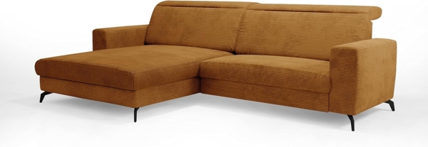CAVADORE Ecksofa Bounce mit Cord-Bezug / Eckcouch mit Longchair + mattschwarzen Metallfüßen / 290 x 88 x 178 / Breitcord, Gold-Gelb Bild 3