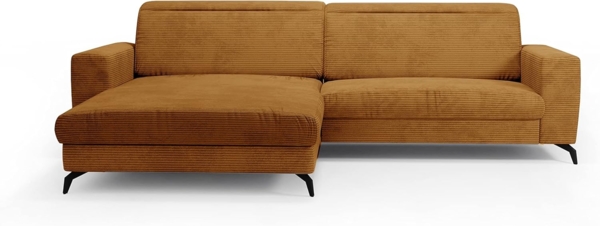 CAVADORE Ecksofa Bounce mit Cord-Bezug / Eckcouch mit Longchair + mattschwarzen Metallfüßen / 290 x 88 x 178 / Breitcord, Gold-Gelb Bild 1