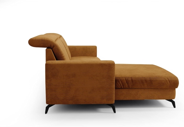 CAVADORE Ecksofa Bounce mit Cord-Bezug / Eckcouch mit Longchair + mattschwarzen Metallfüßen / 290 x 88 x 178 / Breitcord, Gold-Gelb Bild 8