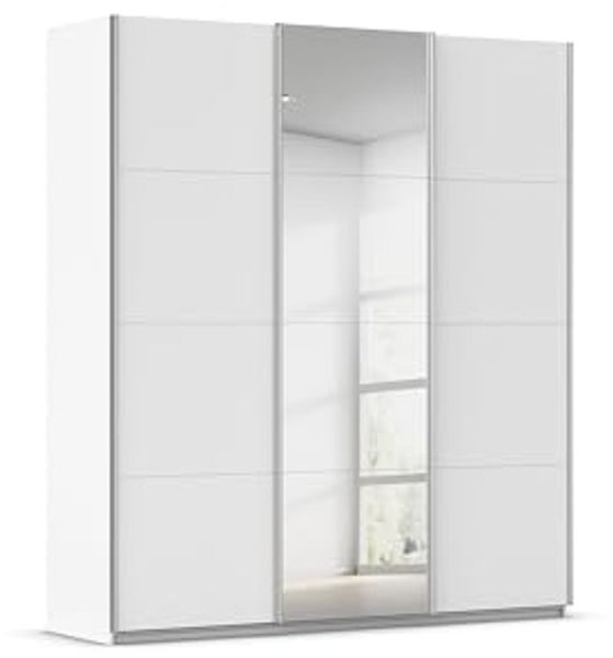 Rauch Möbel Kulmbach, Kleiderschrank mit Schwebetüren für Schlafzimmer, Kinderzimmer, Flur, 3-türig, mit Spiegel und Soft-Close-Funktion, Zubehör Premium, Farbe Weiß, Breite 203 cm