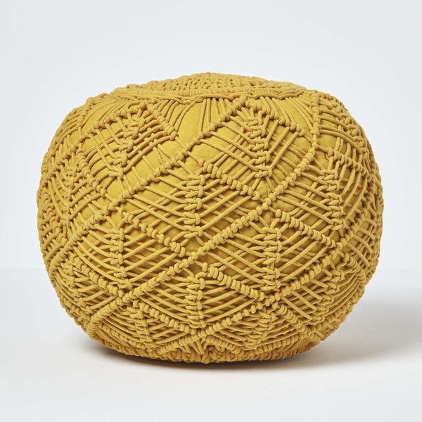 Homescapes Pouf Gehäkelter Pouf, senfgelb, 35x40 cm