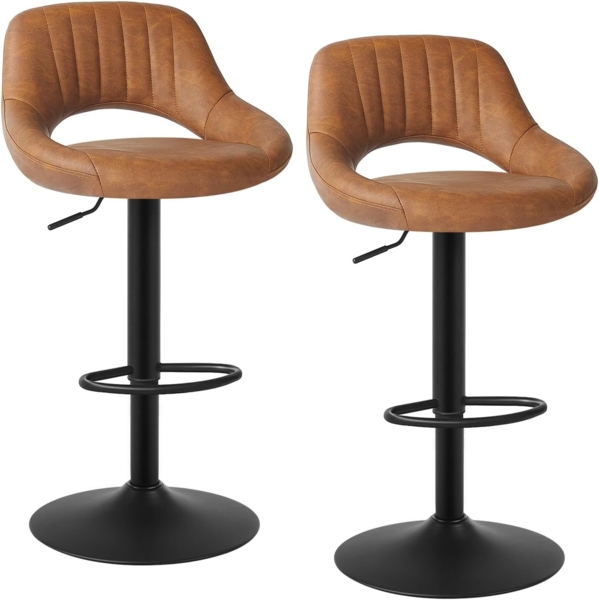 EUGAD 0667BY-2 2X Barhocker Designer Hocker Tresenhocker Bistrohocker 360° drehbar stufenlos höhenverstellbar mit Rückenlehne aus Kunstleder und Stahl Braun