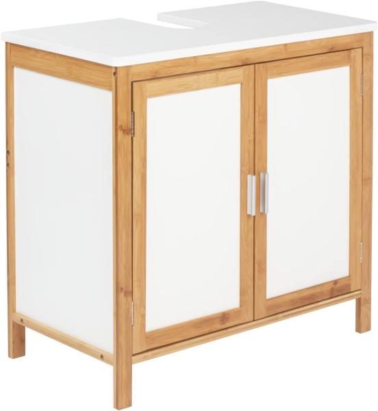 Waschbeckenschrank FINJA, aus Bambus und MDF, weiß, 65 x 60 x 33 cm, Wenko