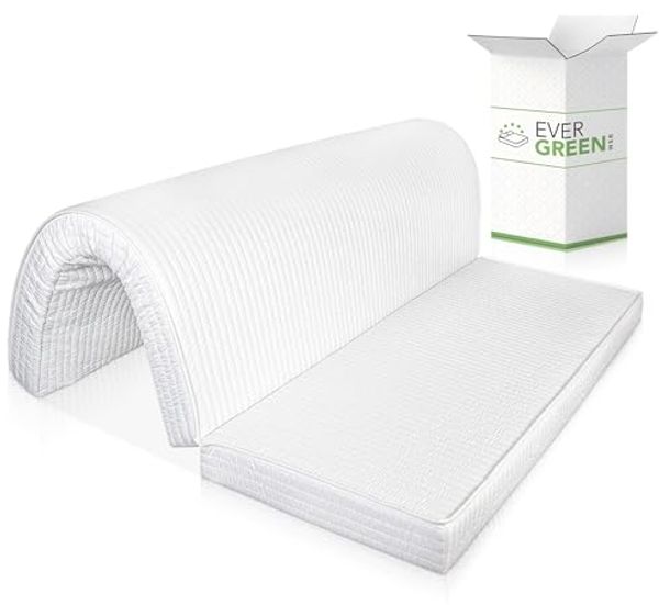 EVERGREENWEB Doppelmatratze für Schlafsofa,10 cm hoch, Faltbare Matratze mit gemütlichem Sitz, orthopädische Matratze aus Polyurethan, weiße hypoallergene Beschichtung, mit Befestigungsbänder140X190