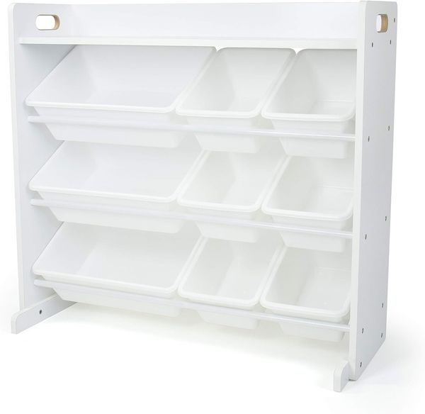 Humble Crew Kinderzimmerregal, Spielzeug-Organizer mit Regal und 9 Plastikboxen, Weiß Storage Organizer Einheitsgröße