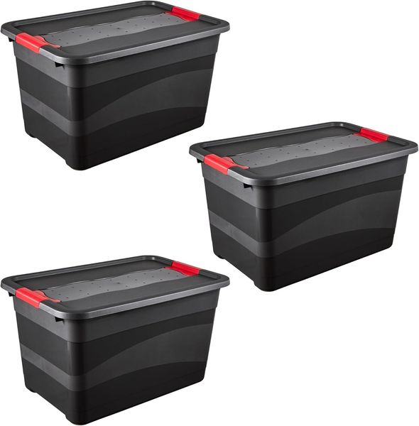 keeeper Transportbehälter eckhart, 3er Set Transporbox, 52 L, 59,5 x 39,5 x 34 cm, (Set, 3-St), seitl. Clips, Griffe am Boden, stoßfeste Seitenwände, robuster Deckel