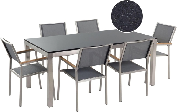 Essgruppe für 6 Personen GROSSETO Stein Granit Optik 180x90x76 cm Grau