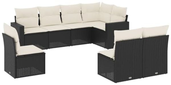 vidaXL 8-tlg. Garten-Sofagarnitur mit Kissen Schwarz Poly Rattan 3251403