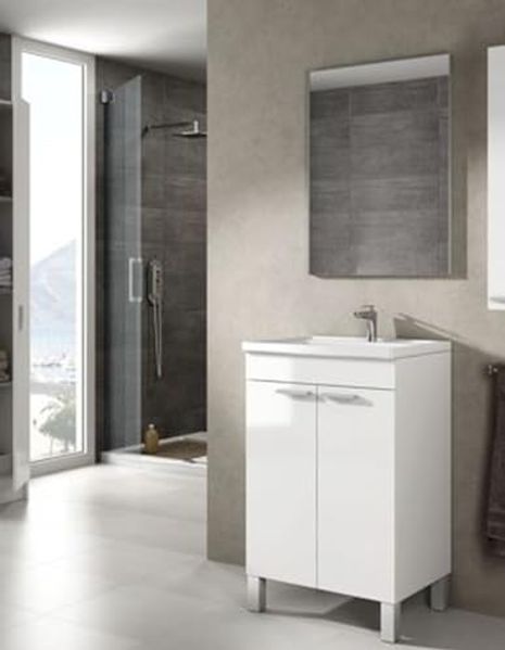 Waschbeckenunterschrank >KONCEPT 50< in weiß glänzend - 50x80x40 (BxHxT)