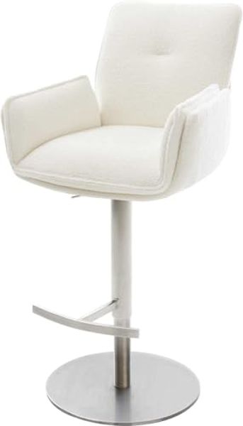 Barstuhl Nela-Flex Bouclé Soft Beige Drehfuß höhenverstellbar Edelstahl Silberfarben