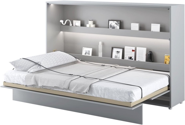 MEBLINI Schrankbett Bed Concept - BC-05 - 120x200cm Horizontal - Grau Matt - Wandbett mit Lattenrost - Klappbett mit Schrank - Wandklappbett - Murphy Bed - Bettschrank