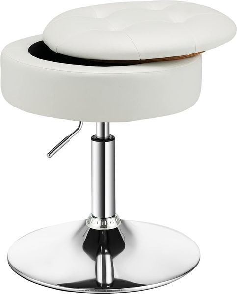 COSTWAY Drehhocker, Höhenverstellbar Sitzhocker, Schminkhocker 360° drehbar, PU Sitzhocker mit Stauraum (Weiß)