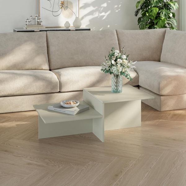 Couchtisch Taniena mit doppelter Tischplatte 100x55x35 cm Sandfarben [en. casa]