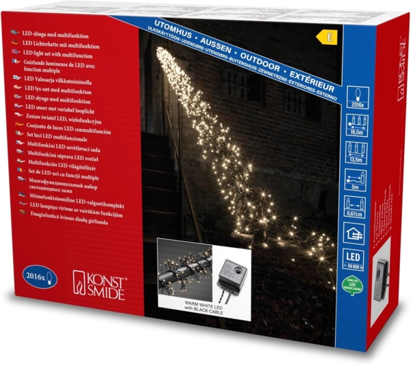 Konstsmide Micro LED Büschellichterkette Cluster, mit 8 Funktionen, Steuergerät und Memoryfunktion, 2016 warm weiße Dioden, 36V Außentrafo, schwarzes Kabel - 3866-100 Bild 1