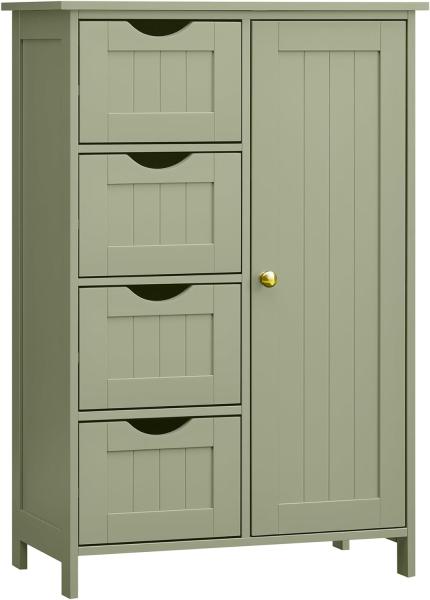 Vasagle Badezimmerschrank mit 4 Schubladen und verstellbarer Ablage, MDF waldgrün, 82 x 30 x 55 cm