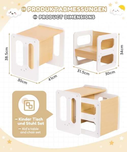 Yorbay Kindertisch Kindersitzgruppe 2 in 1 mit Sitzbank, Sitzgruppe für Kinder (2-tlg), Multifunktionstisch Bild 2