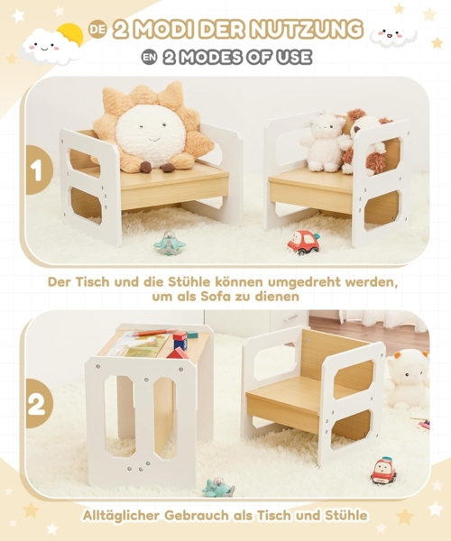 Yorbay Kindertisch Kindersitzgruppe 2 in 1 mit Sitzbank, Sitzgruppe für Kinder (2-tlg), Multifunktionstisch Bild 4