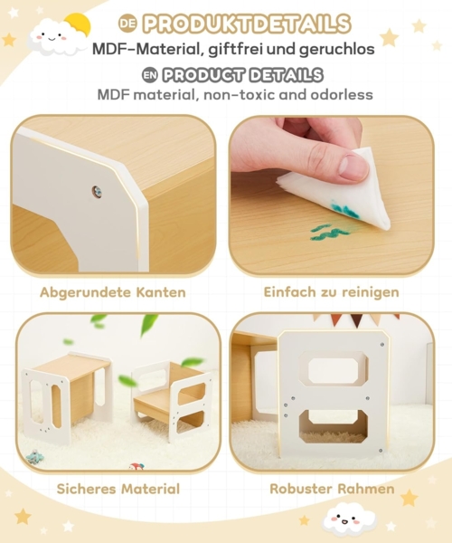 Yorbay Kindertisch Kindersitzgruppe 2 in 1 mit Sitzbank, Sitzgruppe für Kinder (2-tlg), Multifunktionstisch Bild 3