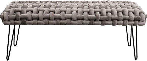 Kare Design Bank Weave, Schwarz Order Grau, Samt, 34 cm Sitzhöhe, Flechtstruktur, Sitzbank, Polsterbank, Schlafzimmer, Flur, 45 x 128 x 50 cm (H-B-T)