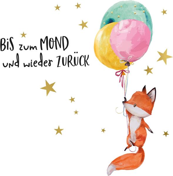 Little Deco 'Fuchs & Spruch Bis zum Mond' Kinderzimmer Wandtattoo 54x83 cm