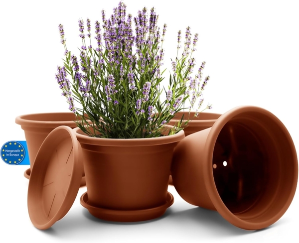 BigDean 4 Stück Blumentopf mit Untersetzer rund ø 25 cm Terracotta – wetterfester Pflanzkübel Made in Europe