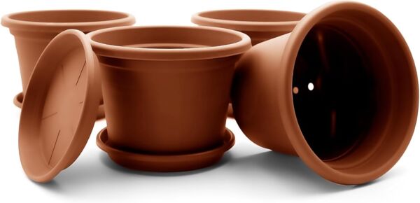 BigDean 4 Stück Blumentopf mit Untersetzer rund ø 25 cm Terracotta – wetterfester Pflanzkübel Made in Europe