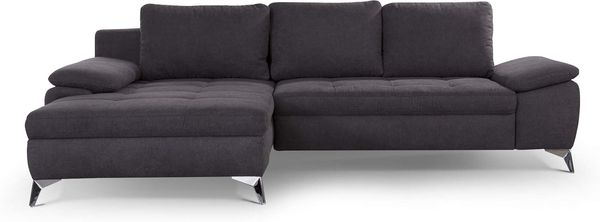CAVADORE Ecksofa Lina / Moderne Eckcouch mit Longchair und Steppung im Sitz / 270 x 85 x 163 / Flachgewebe: Dunkelgrau Bild 5