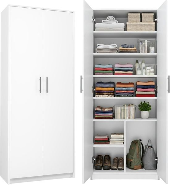 Home Collective Mehrzweckschrank Schrank weiß 74cm Breite 180cm Höhe mit sechs Einlegeböden mit Extrafach, Aktenschrank Haushaltsorganisation aus MDF-Holz