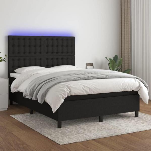 vidaXL Boxspringbett mit Matratze & LED Schwarz 140x200 cm Stoff 3135199