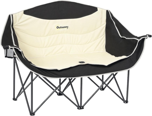 Outsunny Campingstuhl mit Getränkehalter, Tragetasche (2 Sitzer Faltstuhl, 1 St), bis 250kg belastbar, für Garten Camping Strand