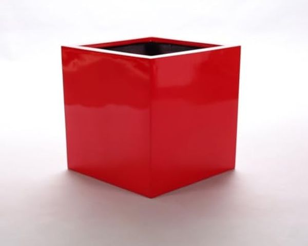 Pflanzkübel Blumenkübel Blumentopf Fiberglas Quadrat LxBxH 38 x 38 x 38 cm hochglanz rot.