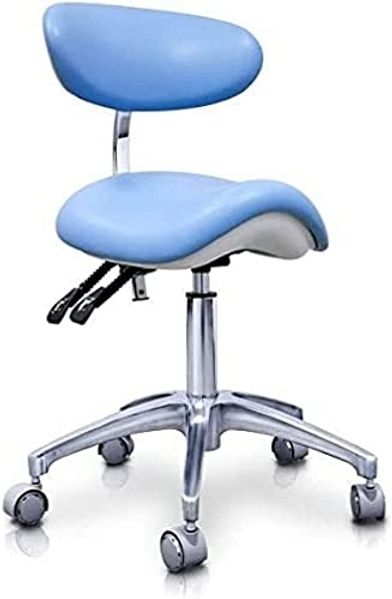 Quirumed Elite hydraulischer Pony-Hocker, Farbe Hellblau, multidisziplinär, Edelstahl, Kunstleder, ergonomische Rückenlehne, Polyurethan-Polsterung, höhenverstellbar