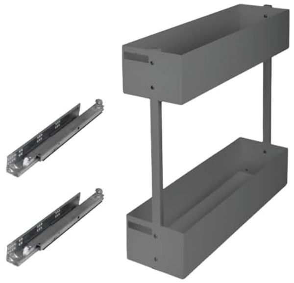 Prima-Online Auszugsunterschrank Schrankauszug Küche 2 Etagen 150–200mm Softclose WOPLUS Anthrazit/Weiß