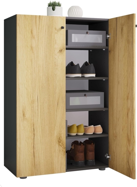 VCM Schuhschrank Lona 919593 Anthrazit / Honig-Eiche H. 110 x B. 70 x T. 39 cm