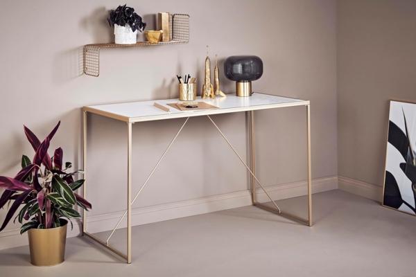 Jahnke Glam Desk Gold/MARMOR WS Schreibtisch, Metal, One Size