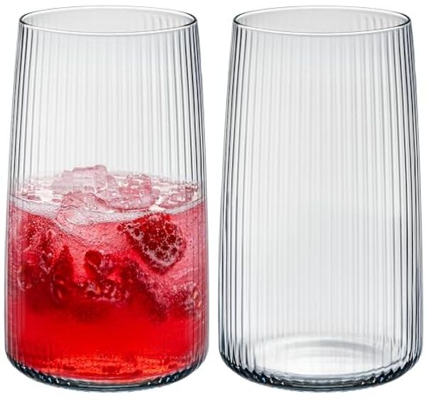 KONZEPT Gläser-Set 6 teilig mit Rillenstruktur (480 ml), Trinkgläser hohe Qualität, 6-tlg, Bleifreies Glas, Hergestellt in der EU