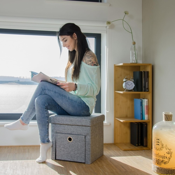 Faltbarer Sitzhocker Leinen mit Fach Bild 2