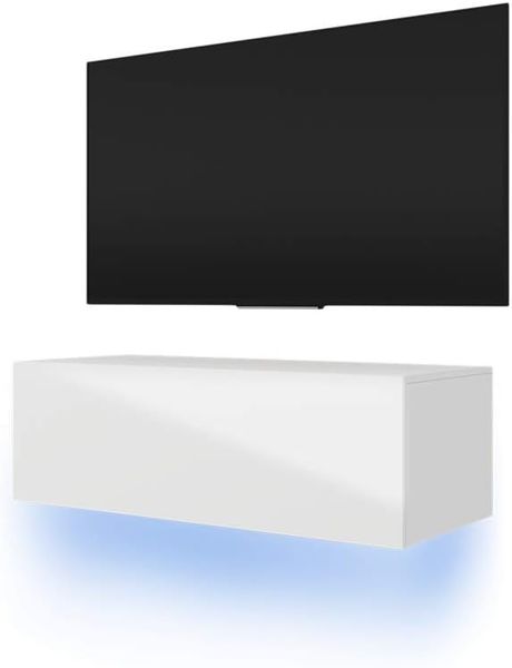 Selsey Skylara – TV-Lowboard Fernsehschrank in Weiß mit Hochglanzfronten und LED RGB Hängend 100cm