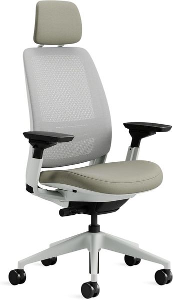 Steelcase Series 2 Bürostuhl mit Netzrücken in Möwengrau und Sitzbezug in Trüffel mit Kopfstütze, 72 x 64 x 101 cm