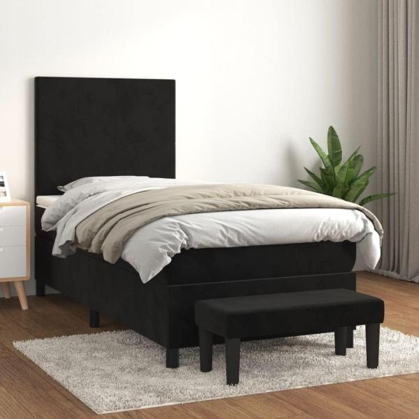 vidaXL Boxspringbett mit Matratze Schwarz 100x200 cm Samt 3137709