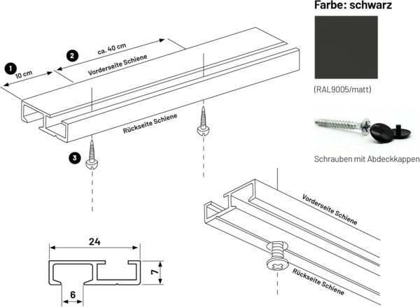 Deco-Raum® Gardinenschiene Minimal | Länge: 170cm | Material: Aluminium | Farbe: Schwarz Bild 2
