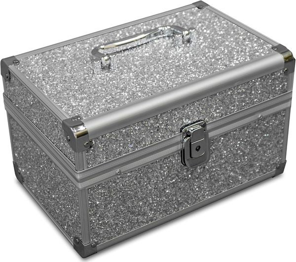MARELIDA Schmuckkoffer Schmuckkästchen silber Glitzer-Optik Klappfächer Schmuckkoffer (1 St)