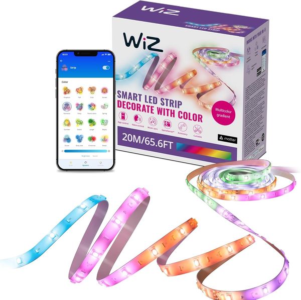 WiZ RGBIC LED Lightstrip - 20 m, 16 Mio. Farben + Weißtöne, dynamische Lichtszenen, verbindet sich mit Ihrem WLAN, Sprach- / App-Steuerung, funktioniert mit Google Home, Alexa und HomeKit
