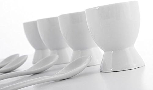 8 tlg. Set Eierhalter für 4 Eier & 4 Löffel Eierbecher Porzellan weiß Set Bild 2