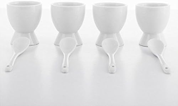 8 tlg. Set Eierhalter für 4 Eier & 4 Löffel Eierbecher Porzellan weiß Set Bild 3