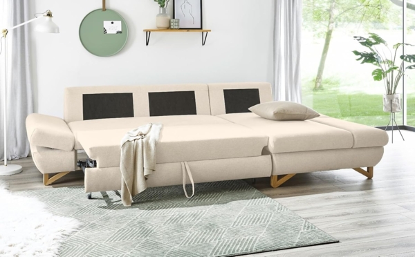 Ecksofa Skalm in Creme mit Bettfunktion 284 cm Bild 3