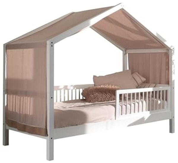 Hausbett >Buche Massiv< in Buche massiv weiß lackiert - 207,5x170x97,5 (BxHxT)