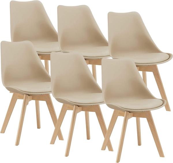 Esszimmerstuhl Fläten 6er Set 81x49 cm Beige PU-Kunstleder en. casa